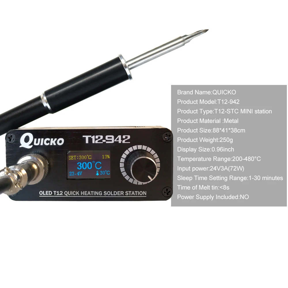 24V Mini T12-942 Soldering Station Kit OLED DIY Solder Electric Tool Welding Iron Tips Temperature Controller with K-Tips QUICKO