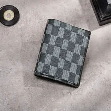 

New Men's Walle Fashion Plaid PU Leather Multifunctional Wallet, Trendy Short Style Wallets for Men Multiple card slots