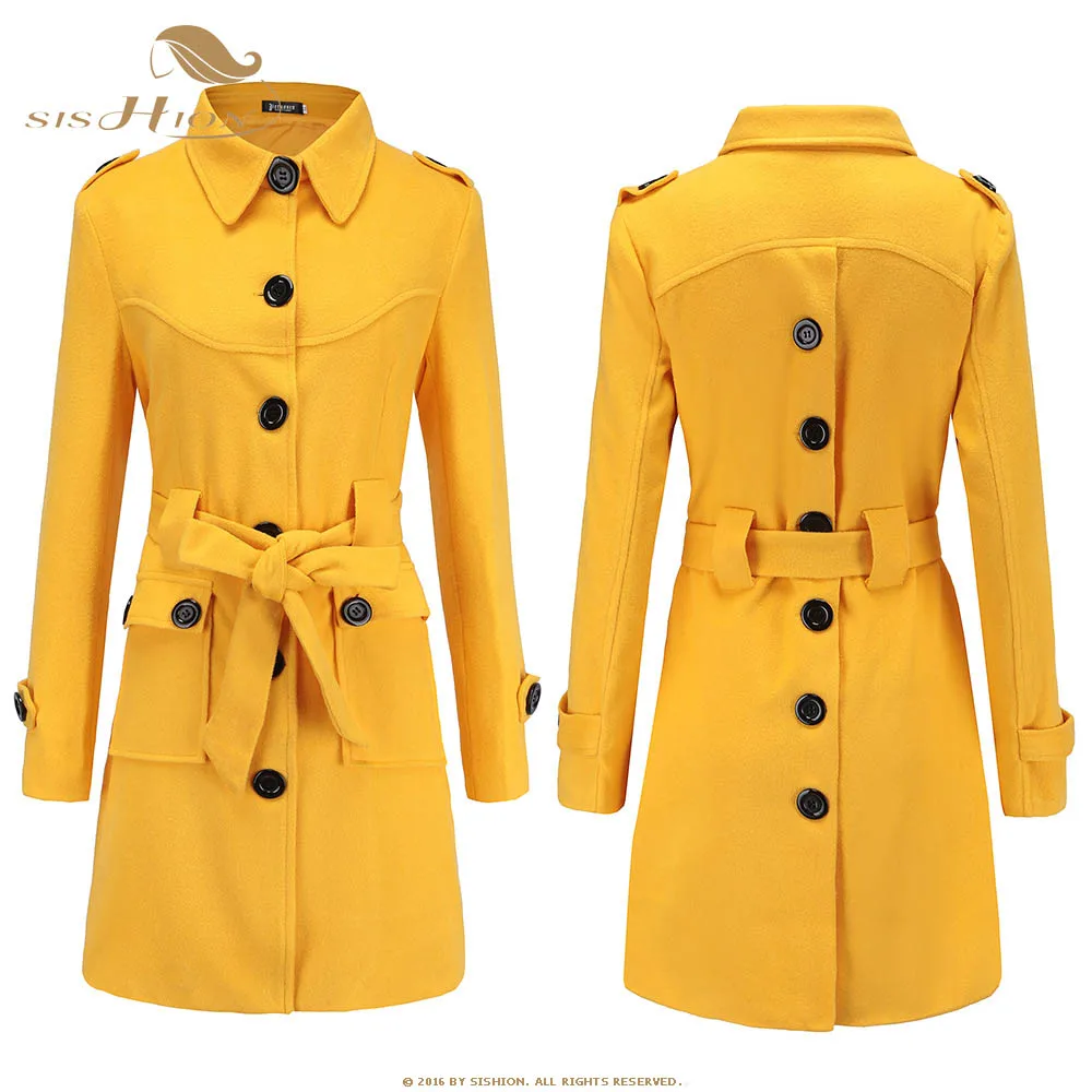 Yellow SISHION зимнее тонкое однобортное пальто Новое Женское шерстяное пальто QY0330 Длинная Верхняя одежда для женщин плюс размер пальто - Цвет: Yellow