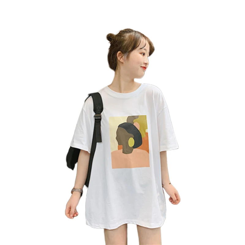 

Harajuku T Shirt Women Vintage Abstract Painting Thin Round Neck Tee Shirt Tops Vintage Loose Casual Streetwear Tee Shirt Femme