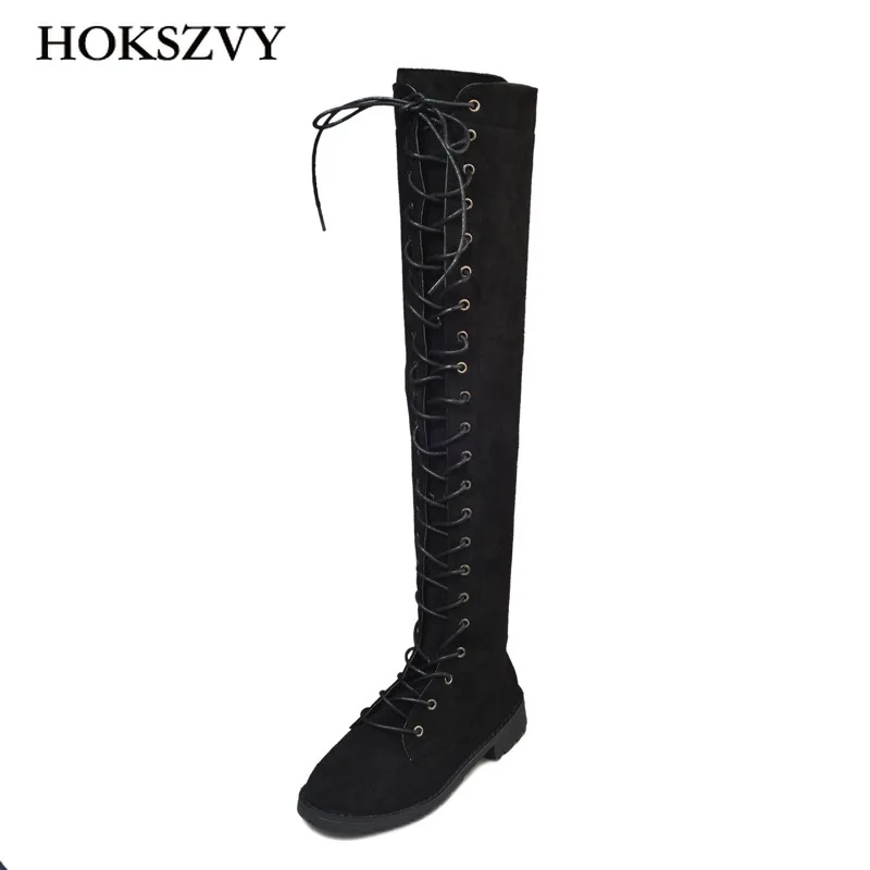 

HOKSVZY Autumn Winter Round-headed Square Heel Slim Over Knee High Boots Female Boots Womens Boots Lace Up Boot HYGC-911