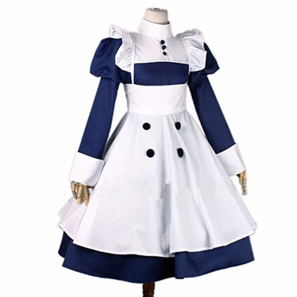 Anime Black Butler Kuroshitsuji Mey Rin Cosplay dark blue apron dress Costume Custom Made Halloween costumes for women