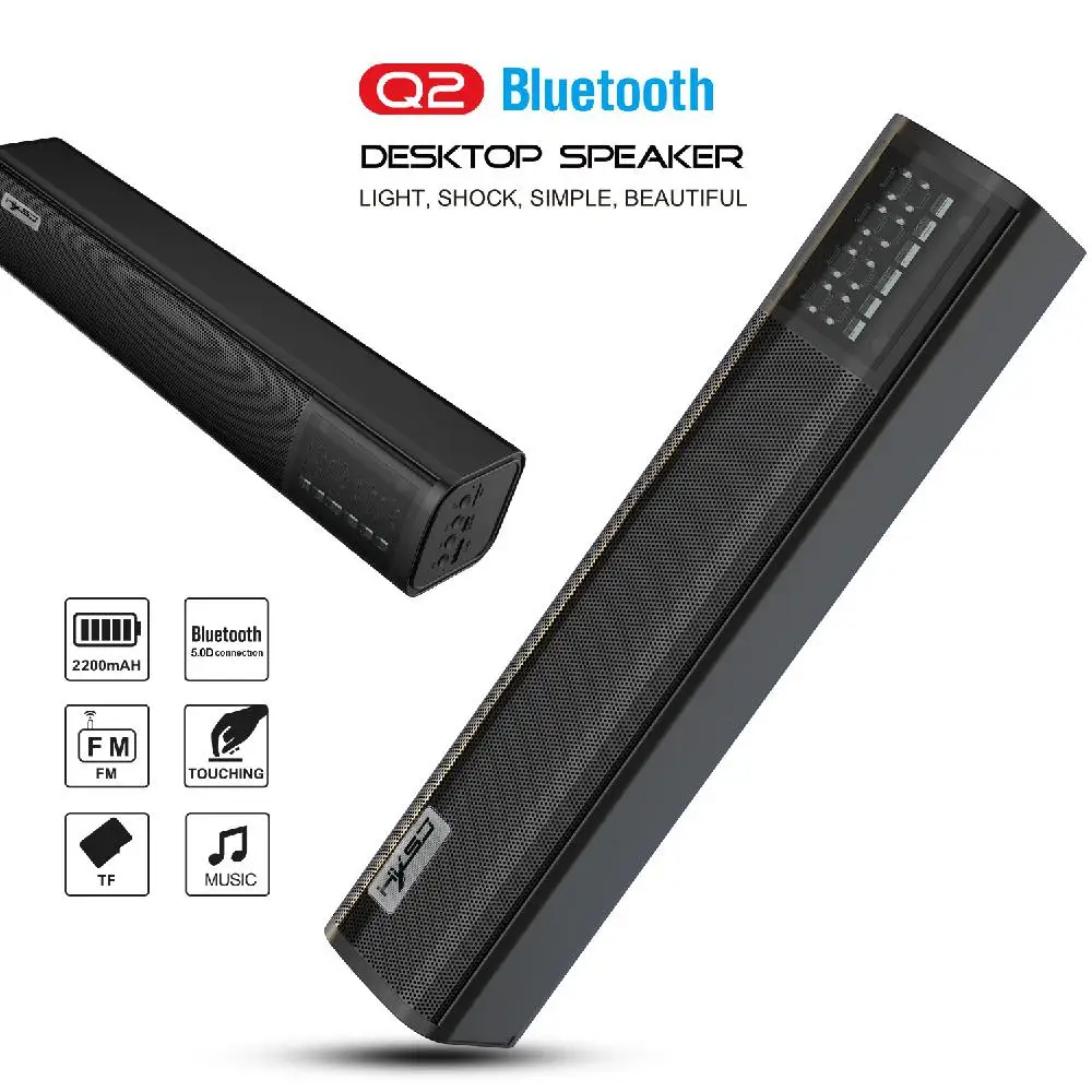 Q2 беспроводной динамик Bluetooth 5,0 2200 мАч портативный стерео громкий динамик Настольный Громкая связь звуковая панель для компьютера ТВ телефона автомобиля r60