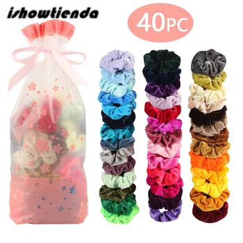 

40 Pcs Korea Velvet Hair Scrunchie Elastic Hair Bands Solid Color Women Girls Headwear Ponytail Holder Hair Accessories