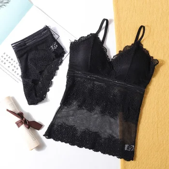

Women Lace Bras Set Sexy Tank Tops And Panties Suit Padded Long Tubes Underwear Bras Set