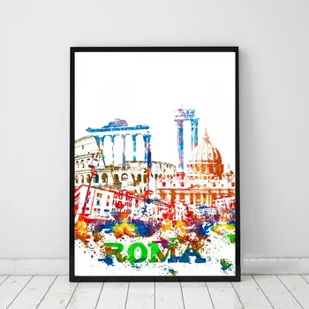 

Rome City Watercolor poster Canvas Art Print Wall Pictures for Living Room No Frame