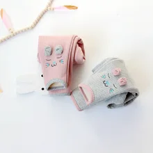 Детская одежда; стиль; зимние леггинсы для девочек с начесом и толстым рисунком кота; двухслойные теплые брюки для младенцев