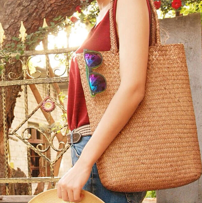 Women Handbag Summer Beach Bag Rattan Woven Handmade Knitted Straw Large Capacity Totes Women Shoulder Bag Bohemia