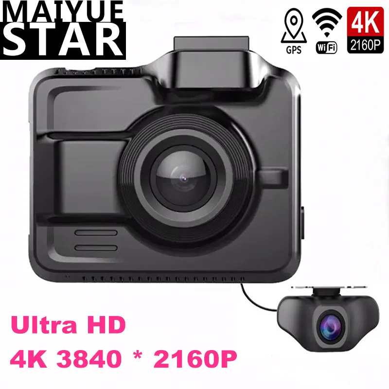 Maiyue star true 4K Ultra HD 3840*2160 p Двойная камера с объективом, Автомобильный видеорегистратор, встроенный gps, Wi-Fi, камера заднего вида, full HD, объектив 1080P