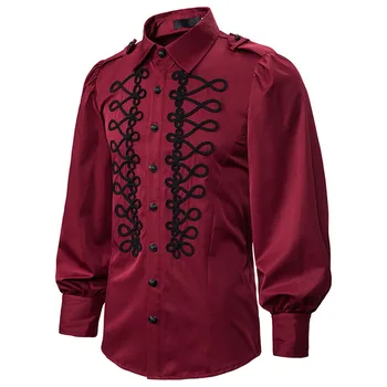 

Lantern Long Sleeve Men Shirt Vintage Party Evening Steampunk Victorian Renaissance Club Punk Gothic Shirts Tops Red Black Slim