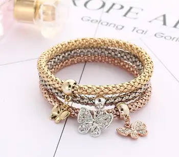 

Alloy Tri-color Set Elastic Popcorn Corn Chain Insert Drill Butterfly Pendant Bracelet
