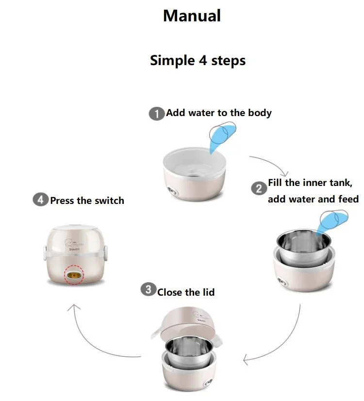 110V 220V MINI Rice Cooker Thermal Heating Electric Lunch Box Portable Food Steamer Cooking Container Meal Lunch Box Easy Usage