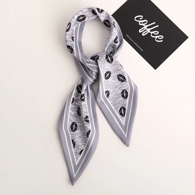 Sweet Love Print Women Small Silk Scarf Handle Bag Ribbons Female Head Scarves Sharp angle Green 90*10cm 50