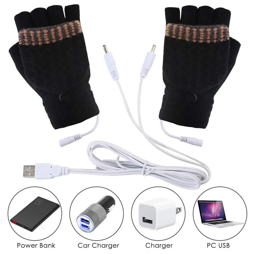 Мужские и женские лыжные утолщенные USB перчатки с подогревом, зимние теплые рукавицы, перчатки с подогревом на пол пальца для улицы, для катания на лыжах, офиса, термальные