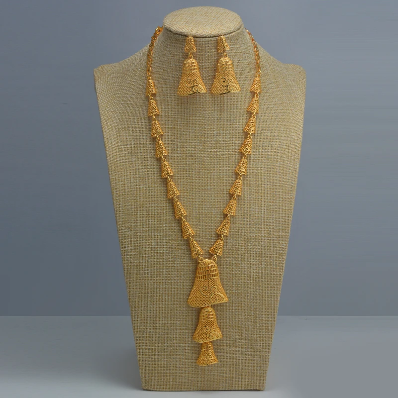 Дубай ожерелье и серьги набор украшений для женщин золотой цвет и медь африканские/арабские/Ближний Восток Свадебные/вечерние подарки