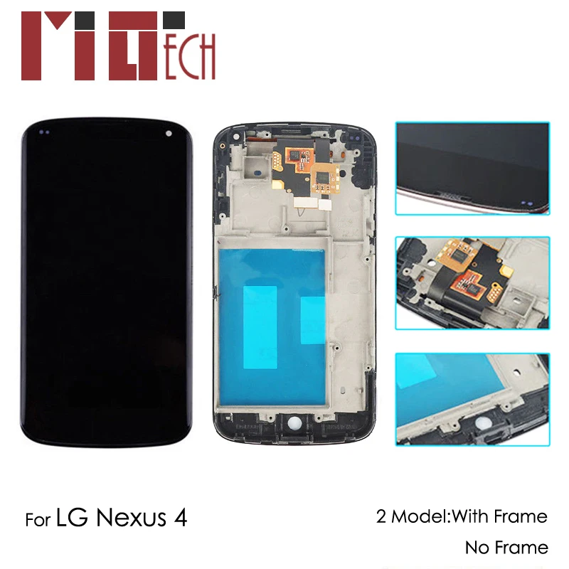 Beste Originele LCD Display Voor LG Google Nexus 4 E960 Touch Screen Digitizer Vergadering Vervanging Zwart Met Frame