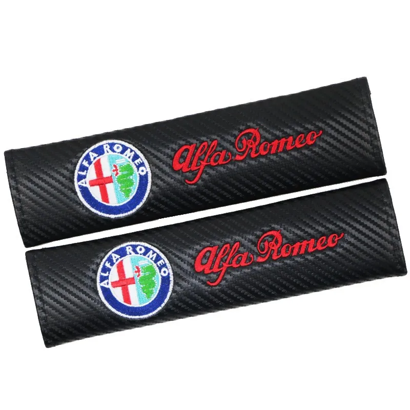 2pcs Car Styling Carbon fiber Seat Belt Cover Pad fit For lada renault opel alfa romeo dacia lifan ssangyong Great Wall Emblems - Название цвета: for alfa romeo
