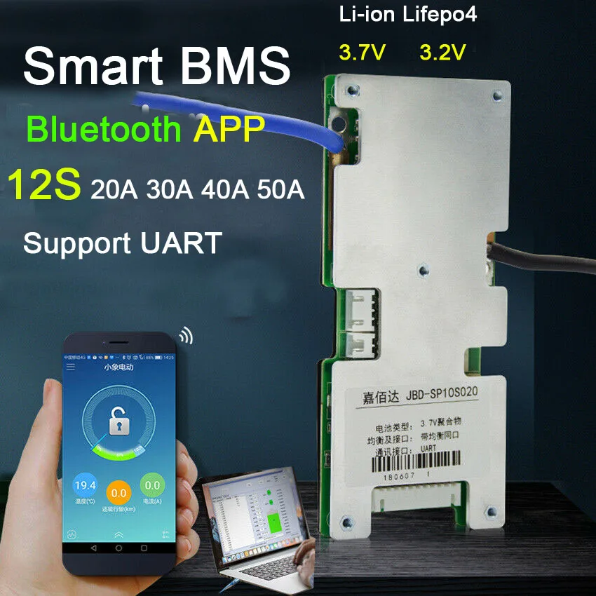Smart 12S 60A Lifepo4 литий ионная литиевая железная плата для защиты батареи W balance BMS Bluetooth