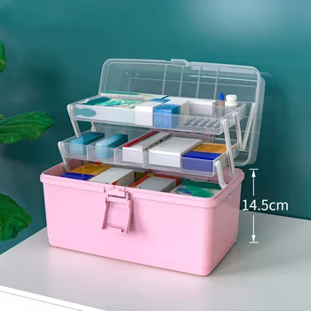 

Portable Camping Dustproof Rectangular First Aid Storage Box Multi Layer Emergency Lockable Design Pill Holder Large Capacity