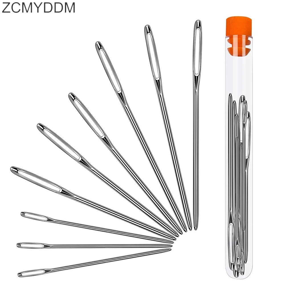 ZCMYDDM 9pcs Stainless Steel Large Eye Needles Yarn Knitting Needles