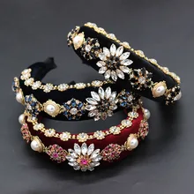 Модная Универсальная повязка на голову, Новая Европейская и американская Роскошная повязка в стиле барокко со стразами и геометрическим цветком, повязка на голову 731