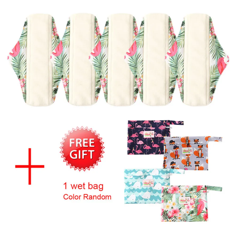 5PCS Reusable Sanitary Pads with Free mini Storage Bag Women Menstrual Pads Sanitary Napkin Absorbent Charcoal Bamboo Cloth Pads - Цвет: WSD38