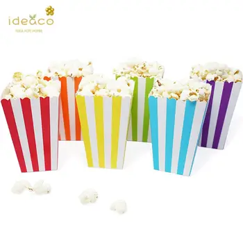 

72pcs Rainbow Popcorn Boxes Holder Containers Cartons Paper Bags Stripe Box for Movie Theater Dessert Tables Wedding Favors