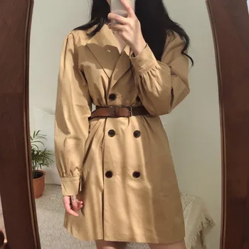 

Casual Office Ladies Dress With Belt Spring Long Sleeve V-Neck Elegant Empire Ladies Dresses Chic Button Mini Dresses Vestidos