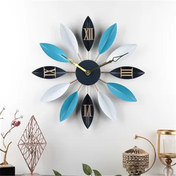

Mediterranean Living Room Leaf Wall Clock Wrought Iron Simple Mute Decor Table Modern Creative Clock Fashion Europ Clock M4457