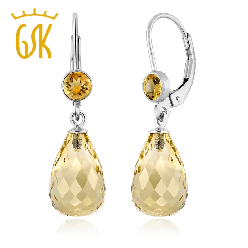 GemStoneKing 10 00 Ctw Briolette цитрин Висячие серьги для женщин 925 пробы серебряные ювелирные