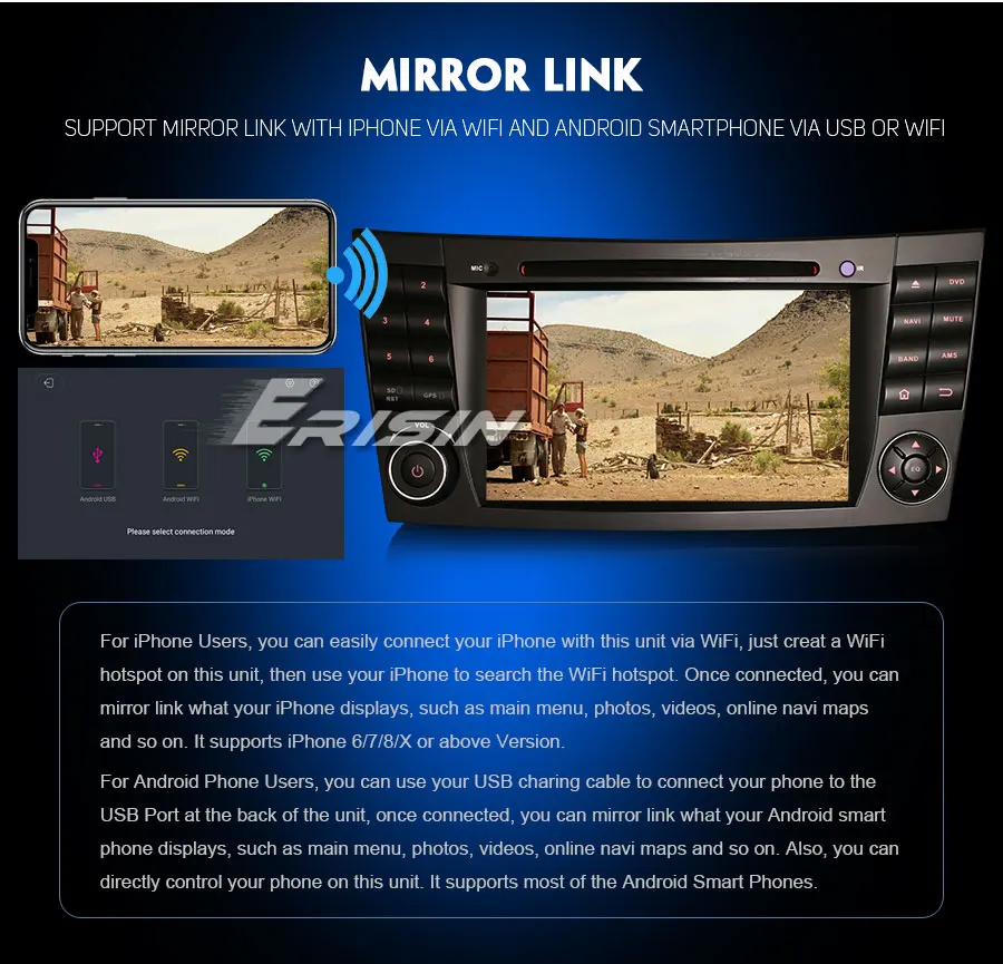 Best Erisin ES7710E 7" Android 9.0 Octa Core 4GB RAM Car DVD Radio BT for Mercedes Benz E/CLS/G Klasse W211 W219 11