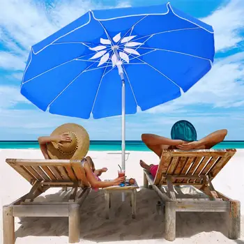 

6.5ft Beach Umbrella Ventilation UV Protection Sun Shelter Windproof Beach Umbrella for Seaside Beach Travel (Sky-blue Leaf)