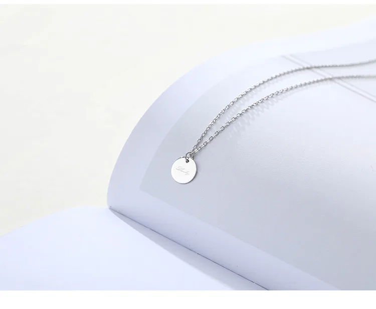 S925 Серебряное ожерелье изысканные круглые тарелки Маленькая подвеска мода корейский стиль ключицы круглые пластины ожерелье с надписью