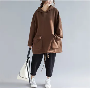 

Large women's autumn and winter new loose art plush and thickened medium long versatile Hooded Coat