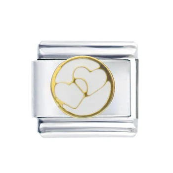 

Composable links bracelet Classic size 9mm modular white enamel double heart love Italian charm