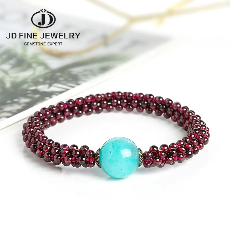 JD браслет из красного граната и аметиста/красного агата натуральный гранатовый