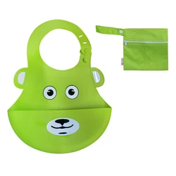 Bavoirs imperméables pour bébés, sac de réception, en Silicone souple, avec bouton ajustable, imprimé de dessin animé, pour enfants, 22x30cm 