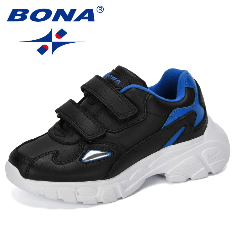 Black royal blue BONA/Новинка года; дизайнерская детская обувь; мягкая Нескользящая детская спортивная обувь; Легкие кроссовки для мальчиков и девочек; прогулочная беговая Обувь - Цвет: Black royal blue