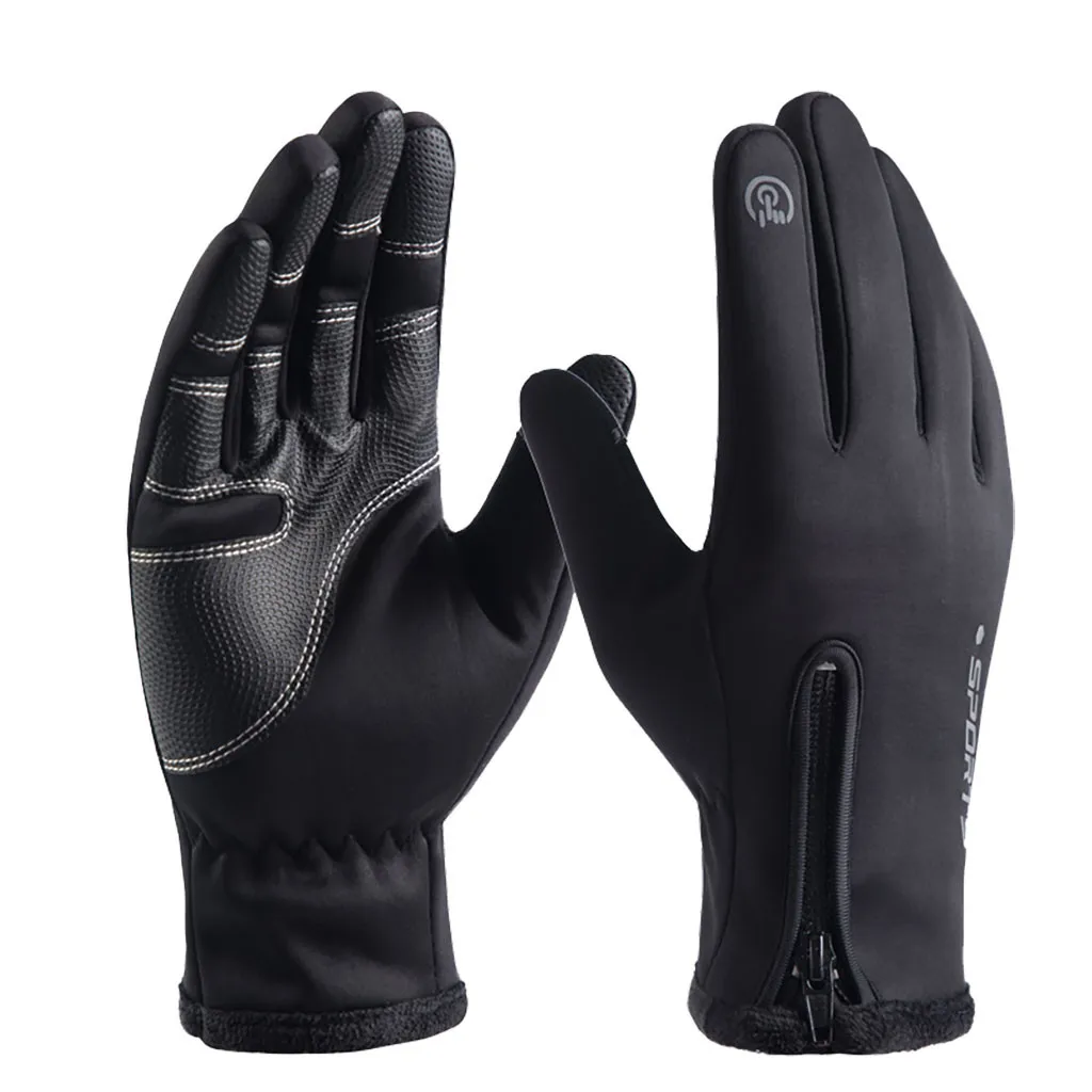 Мужские перчатки, противоскользящие, ветрозащитные, теплые, сенсорные перчатки, дышащие, зимние, мужские, женские, черные, на молнии, перчатки с подогревом# L20