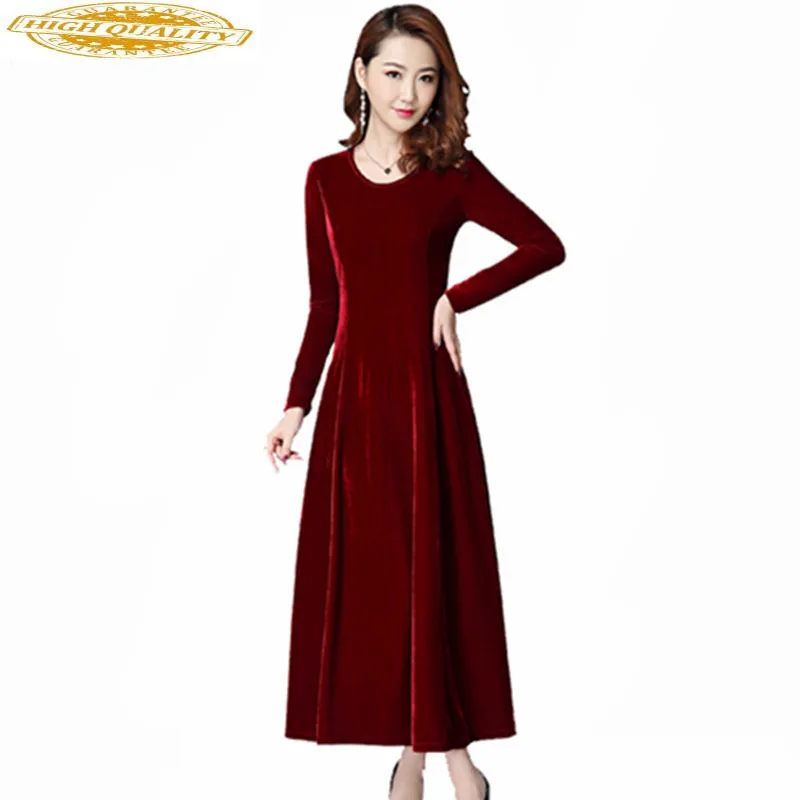 

2020 Red Plus Size Dress Women Elegant Velour Dresses Robe Femme Autumn Winter Evening Party Dresses 3XL Vestido WXF520