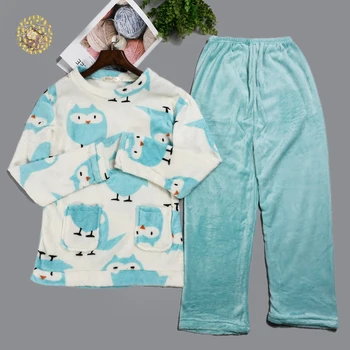 

Autumn and winter thick warm coral velvet pajamas printed cartoon animal suit female long-sleeved female pajamas DWH5
