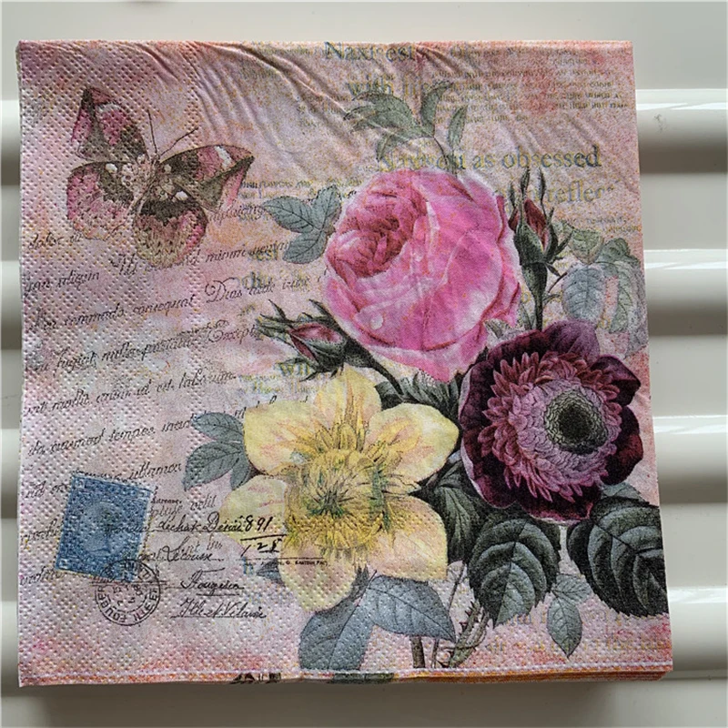 20pcs Vintage Flower Table Paper Napkins Decoupage European Tissue Towel 33*33cm 