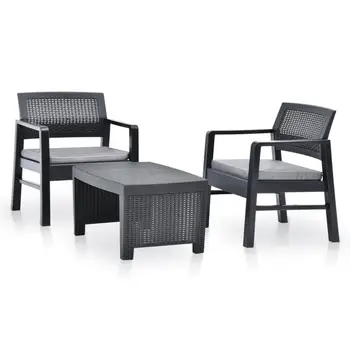 

3pcs Modern Garden Furniture Sets Anthracite Plastic Table Weather Resistant Outdoor Tables for Garden Patio Balcony Nodic Style