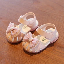 

Bowknot Princess Sandals Girls Party Shoes Summer Soft Protect Toe Fashion Cute Hook Baby Toddler Mother Kids Shoes 1-5 Years