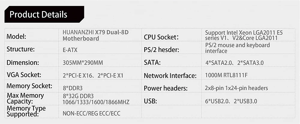 Huanan Zhi X79-8D материнская плата для отдельные части двухъядерного процессора Intel Процессор LGA 2011 DDR3 256 ГБ M.2 SATA3 USB3.0 E-ATX LGA2011 Материнская плата сервера
