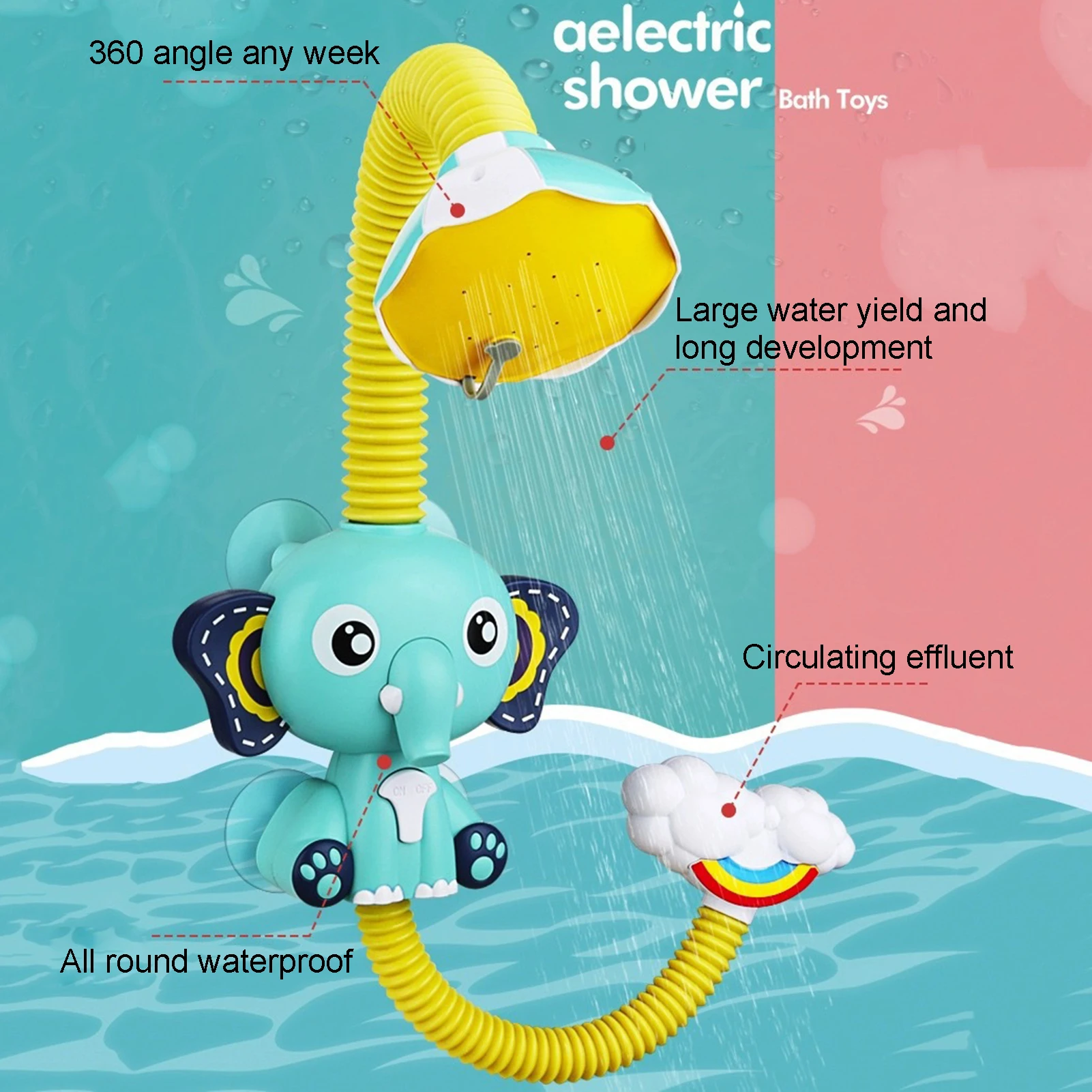 Cute Elephant Shape Children Faucet Shower Electric Water Spray Baby Bath Toys Parent-child Indoor Interactive Educational Games 2