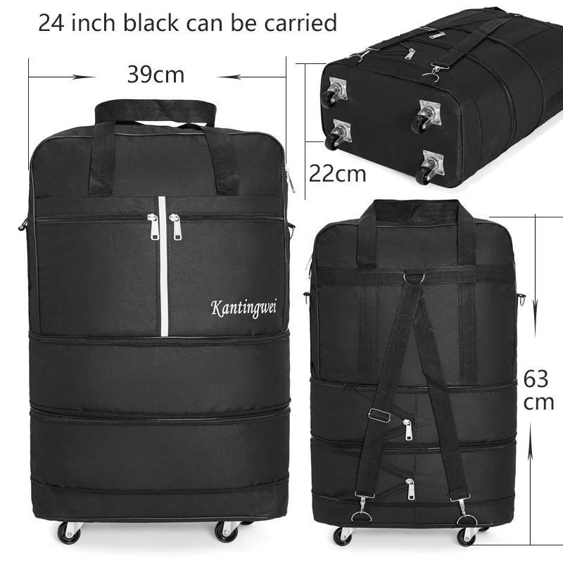 Складной чехол на колесиках 158, авиационная сумка с колесиком, дорожная сумка, большая вместительность, ткань Оксфорд, для путешествий за границу, сумка для багажа - Цвет: 24 inch Black