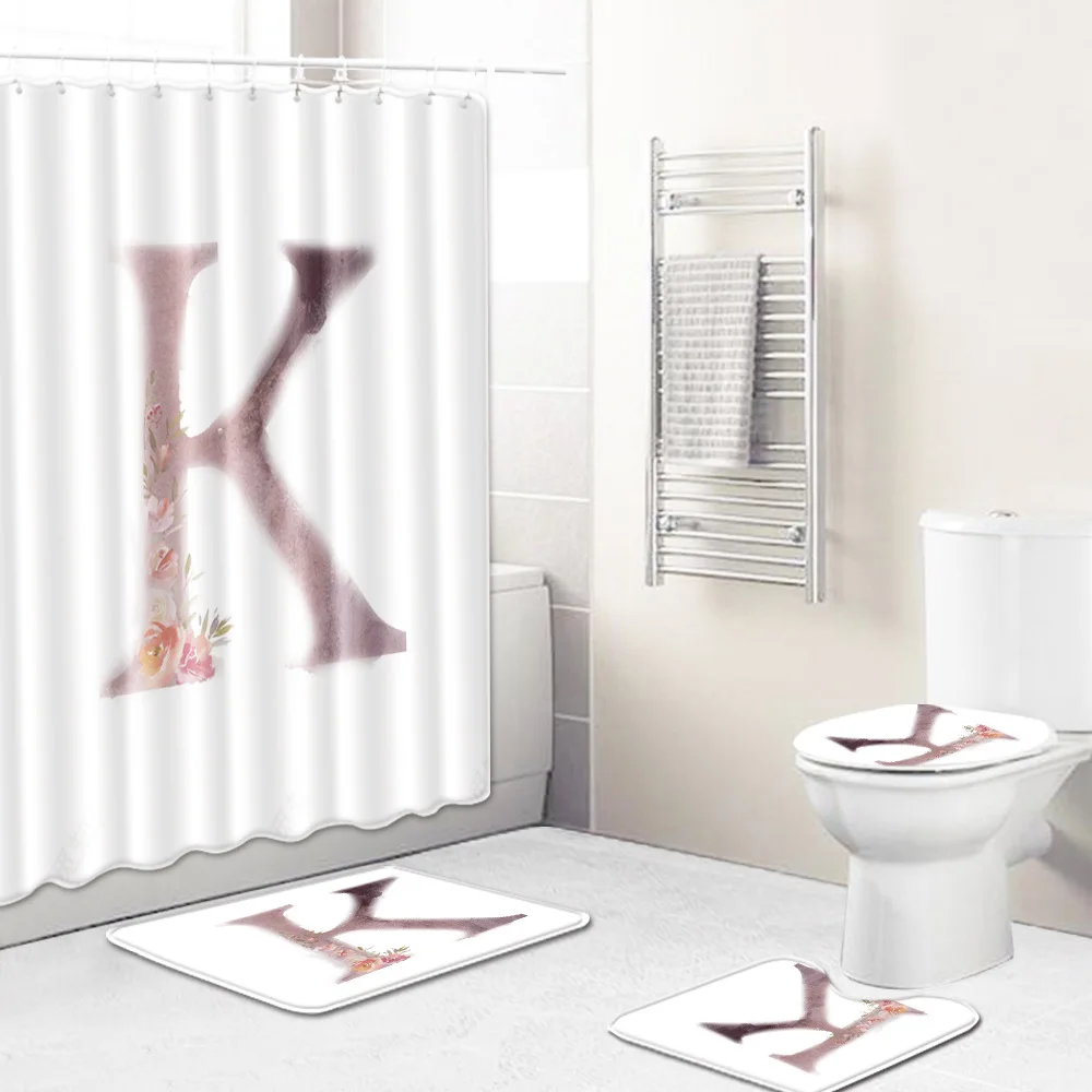 A-N Алфавит буквы шаблон ванная комната водонепроницаемый Душ занавеска набор пьедестал Ковер Крышка ковер Туалет крышка ванна коврик набор - Цвет: K