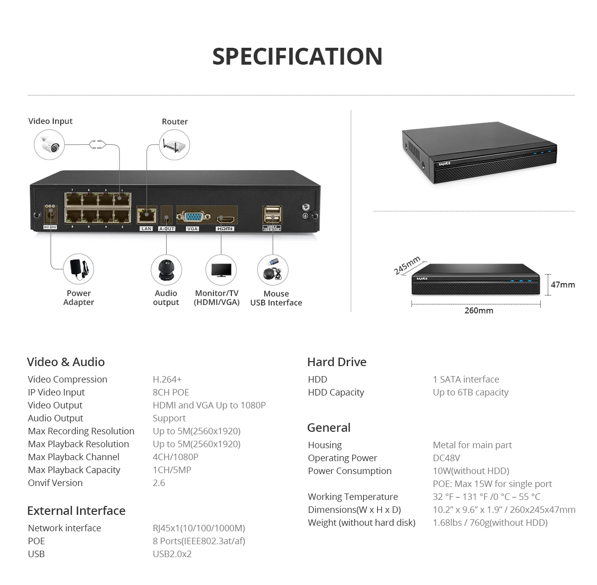 SANNCE 8CH 1080P HDMI POE NVR комплект видеонаблюдения Системы 8 шт. 2MP IR уличная IP Камера встроенный CCTV Микрофон комплект