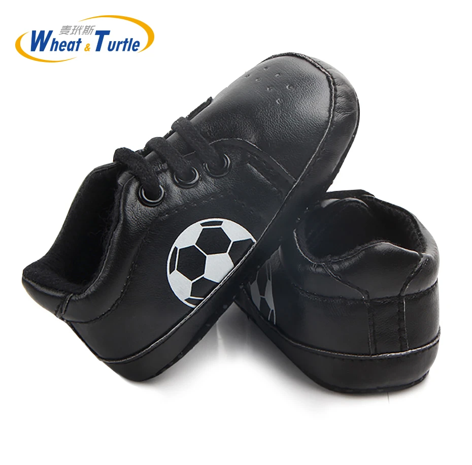 Zapatos de Pu para primeros pasos para bebé, con cordones, antideslizantes, con patrón de fútbol, de algodón, suaves|Primeros pasos| - AliExpress